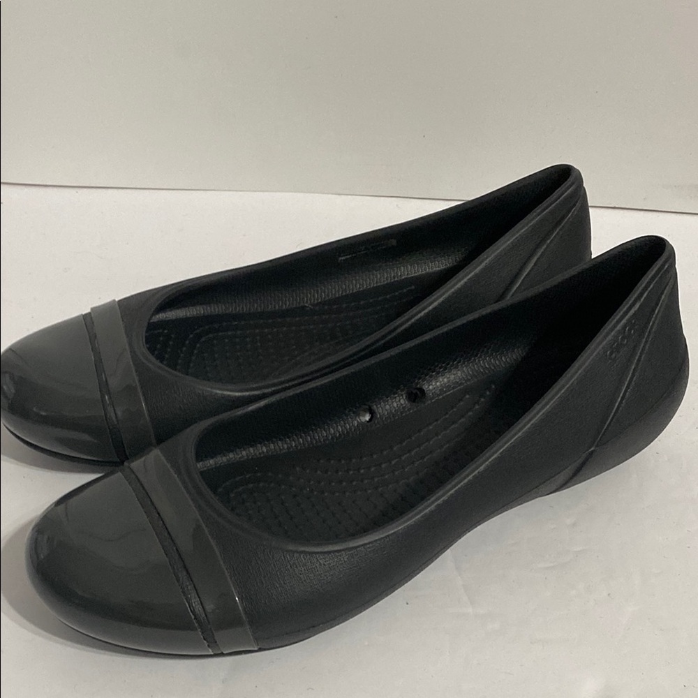 Crocs 7 Women's Black Cap Toe Slip On Flat Heel Casual Ballet Shoes